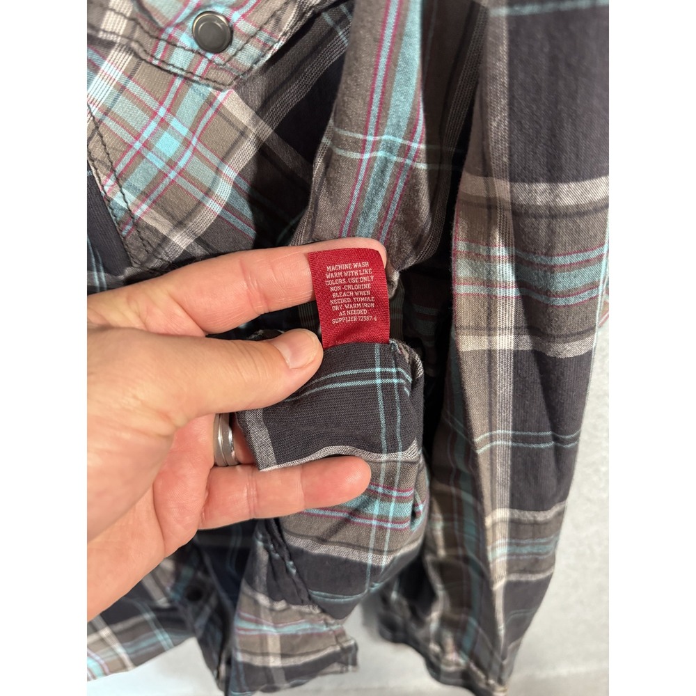 Arizona Jeans Shirt Mens 2XL Black Gray Plaid Western Pearl Snap Long Sleeve - Picture 4 of 10
